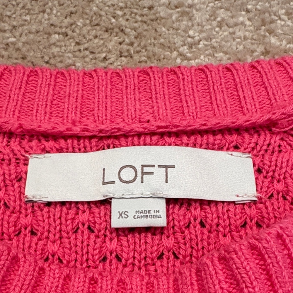LOFT Raspberry Pink Textured Crewneck Sweater - Picture 2 of 5